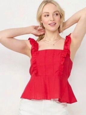 Preppy [LC - Lauren Conrad] NWT Red & Ruffled Peplum Sleeveless Tank Top | Small